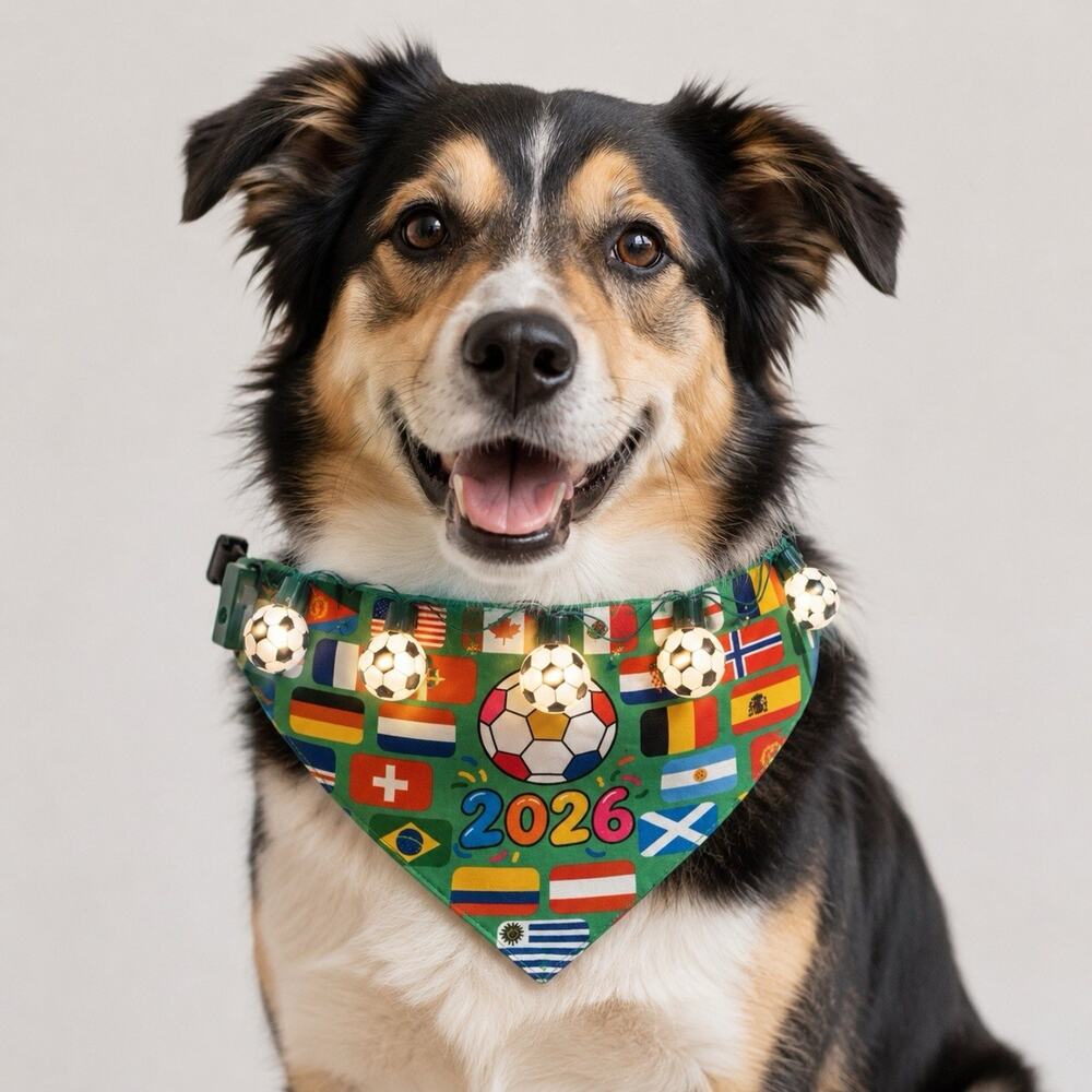 2026 Soccer World Cup Dog Bandana Light Up LED Flags